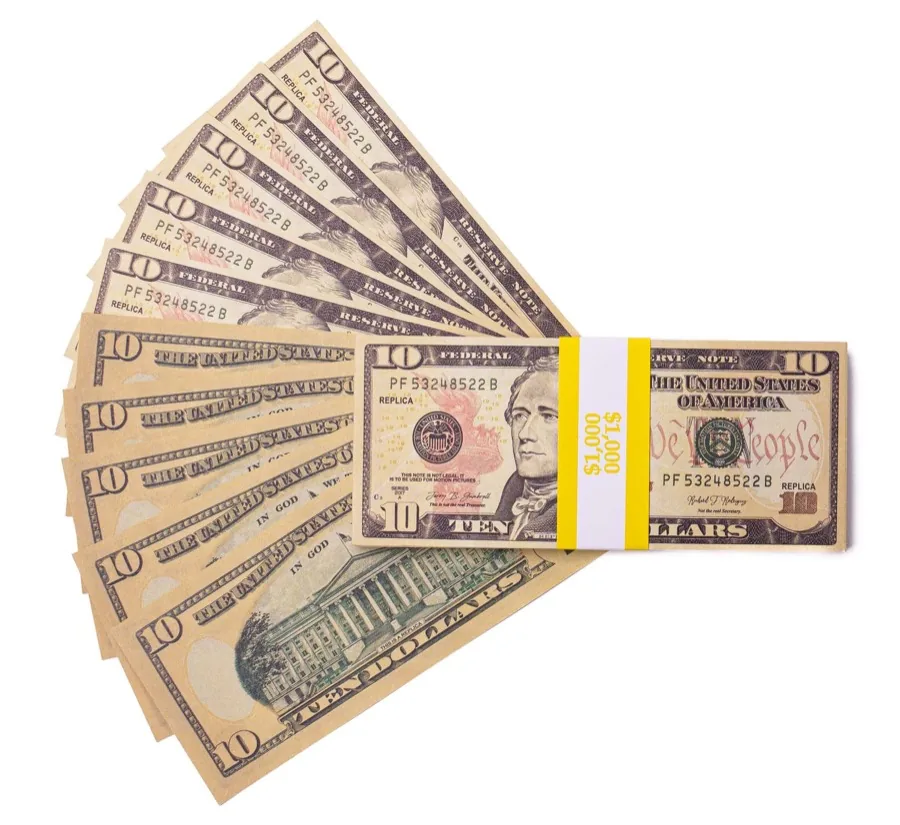 Replica $10 bundle fanned with banded stack