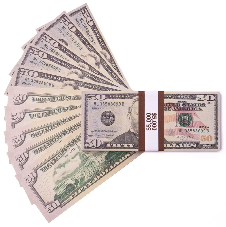 Replica $50 bundle fanned with banded stack